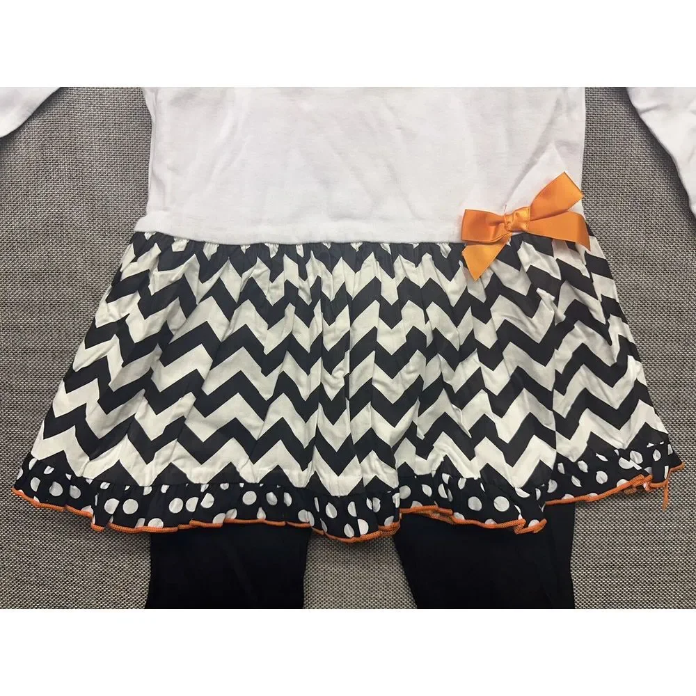 BNWT Ann Loren Halloween Black Cat In Pumpkin‎ Dress Pants Set Girls Size 7/8